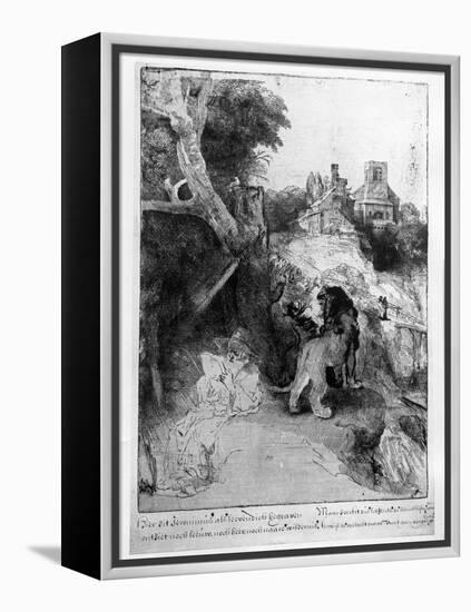 St. Jerome in an Italian Landscape, C.1653 (Etching)-Rembrandt van Rijn-Framed Premier Image Canvas