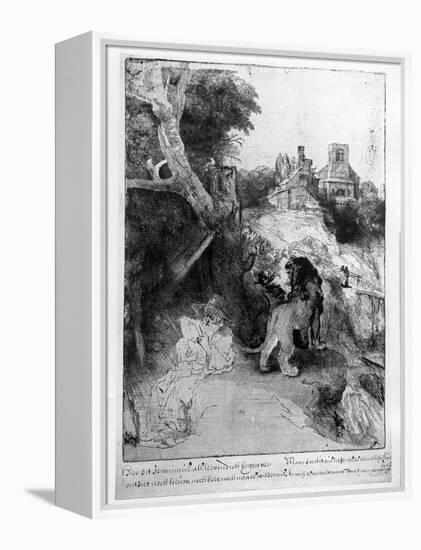 St. Jerome in an Italian Landscape, C.1653 (Etching)-Rembrandt van Rijn-Framed Premier Image Canvas