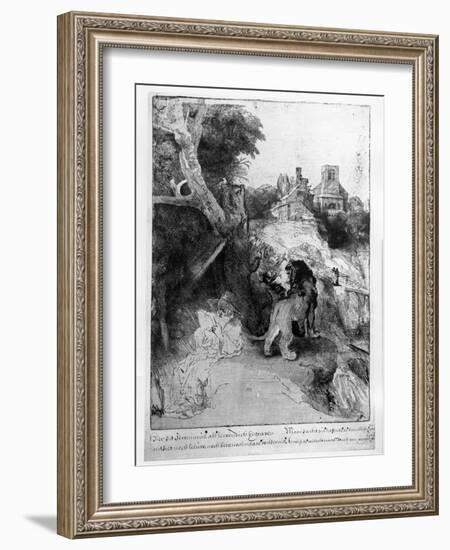 St. Jerome in an Italian Landscape, C.1653 (Etching)-Rembrandt van Rijn-Framed Giclee Print