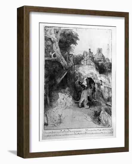 St. Jerome in an Italian Landscape, C.1653 (Etching)-Rembrandt van Rijn-Framed Giclee Print