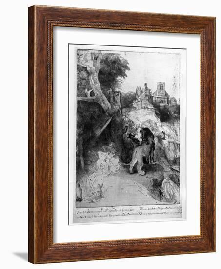 St. Jerome in an Italian Landscape, C.1653 (Etching)-Rembrandt van Rijn-Framed Giclee Print