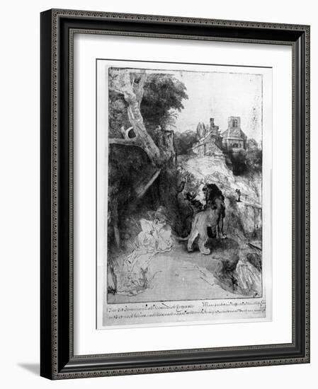 St. Jerome in an Italian Landscape, C.1653 (Etching)-Rembrandt van Rijn-Framed Giclee Print