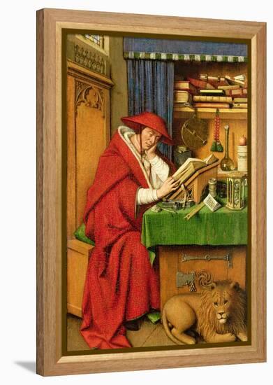 St. Jerome in His Study (Oil on Linen Paper on Panel)-Jan van Eyck-Framed Premier Image Canvas