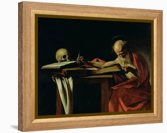 St. Jerome Writing, circa 1604-Caravaggio-Framed Premier Image Canvas