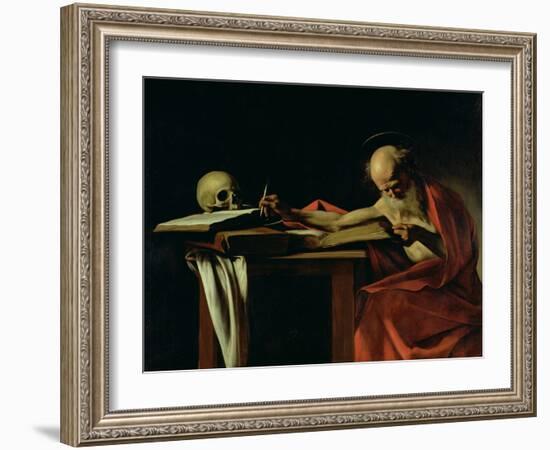 St. Jerome Writing, circa 1604-Caravaggio-Framed Giclee Print