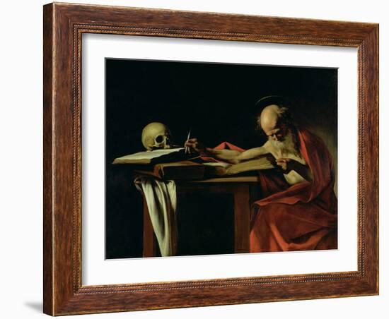 St. Jerome Writing, circa 1604-Caravaggio-Framed Giclee Print