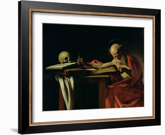 St. Jerome Writing, circa 1604-Caravaggio-Framed Giclee Print