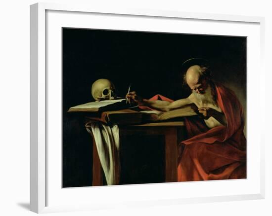 St. Jerome Writing, circa 1604-Caravaggio-Framed Giclee Print