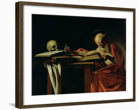 St. Jerome Writing, circa 1604-Caravaggio-Framed Giclee Print