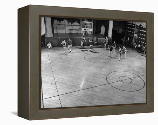 St. John's Basketball Team Members Practicing While their Coach Looks On-Ralph Morse-Framed Premier Image Canvas