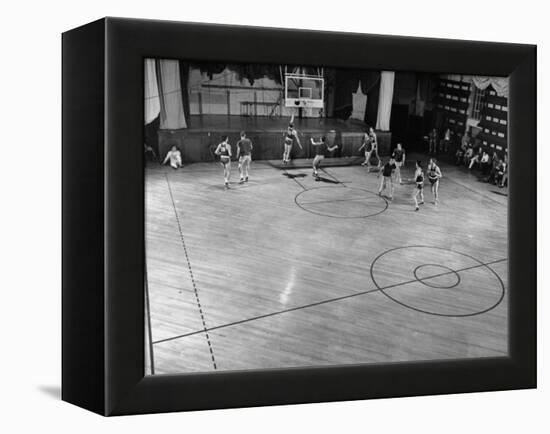 St. John's Basketball Team Members Practicing While their Coach Looks On-Ralph Morse-Framed Premier Image Canvas