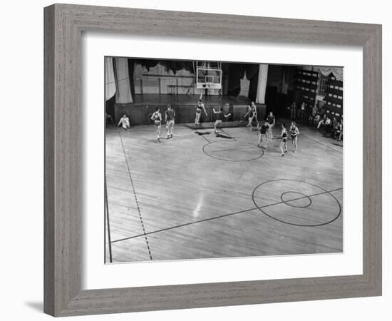 St. John's Basketball Team Members Practicing While their Coach Looks On-Ralph Morse-Framed Photographic Print