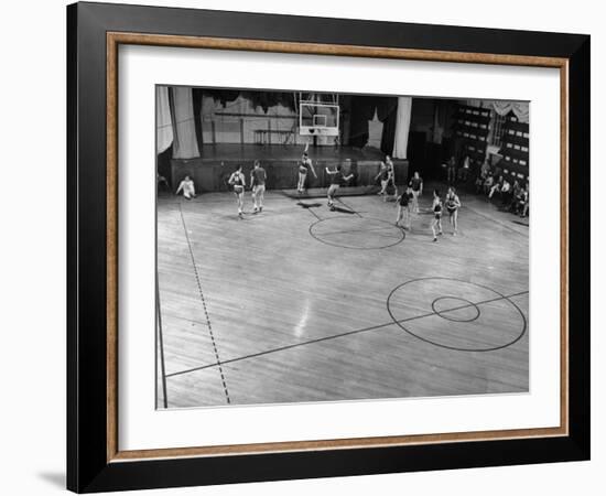 St. John's Basketball Team Members Practicing While their Coach Looks On-Ralph Morse-Framed Photographic Print