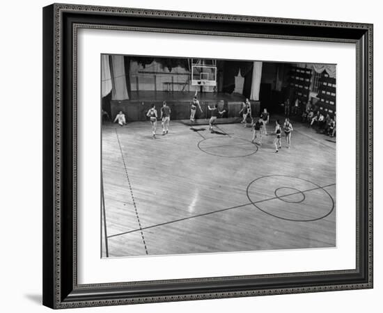 St. John's Basketball Team Members Practicing While their Coach Looks On-Ralph Morse-Framed Photographic Print