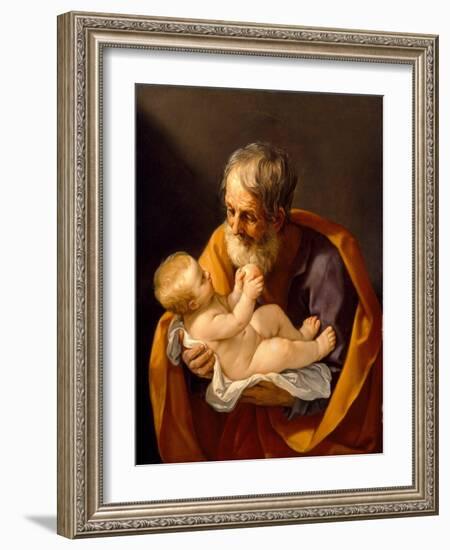 St. Joseph and the Christ Child, 1634-40 (Oil on Canvas)-Guido Reni-Framed Giclee Print