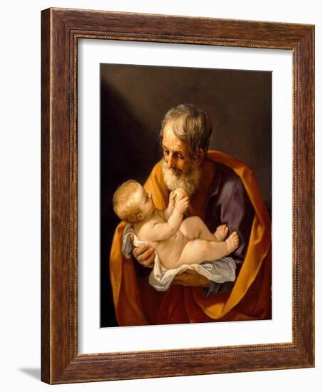 St. Joseph and the Christ Child, 1634-40 (Oil on Canvas)-Guido Reni-Framed Giclee Print