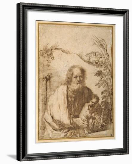 St. Joseph and the Infant Christ Grasping a Twig of an Apple Tree-Guercino (Giovanni Francesco Barbieri)-Framed Giclee Print