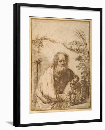 St. Joseph and the Infant Christ Grasping a Twig of an Apple Tree-Guercino (Giovanni Francesco Barbieri)-Framed Giclee Print