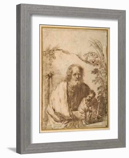 St. Joseph and the Infant Christ Grasping a Twig of an Apple Tree-Guercino (Giovanni Francesco Barbieri)-Framed Giclee Print