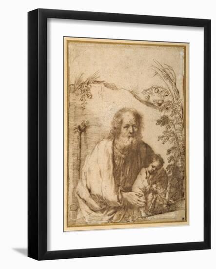 St. Joseph and the Infant Christ Grasping a Twig of an Apple Tree-Guercino (Giovanni Francesco Barbieri)-Framed Giclee Print