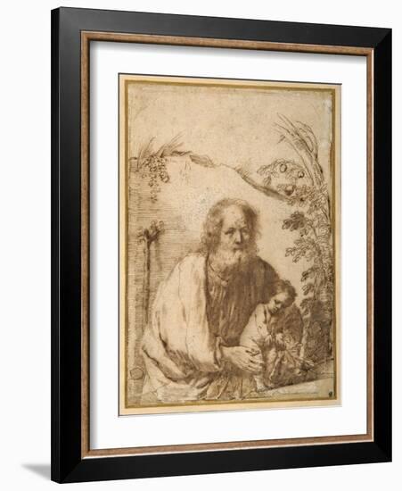 St. Joseph and the Infant Christ Grasping a Twig of an Apple Tree-Guercino (Giovanni Francesco Barbieri)-Framed Giclee Print