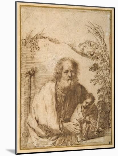 St. Joseph and the Infant Christ Grasping a Twig of an Apple Tree-Guercino (Giovanni Francesco Barbieri)-Mounted Giclee Print