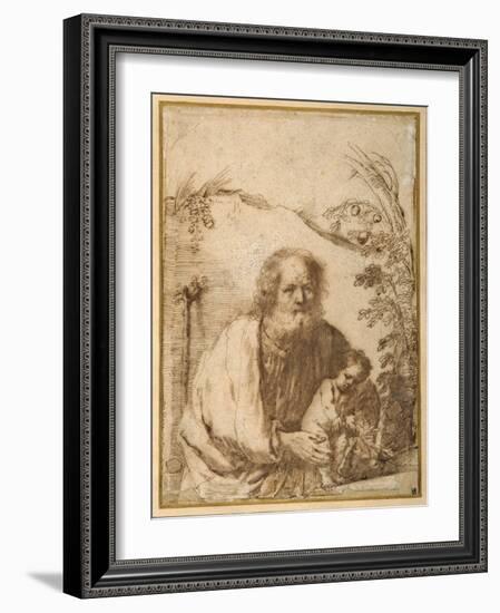 St. Joseph and the Infant Christ Grasping a Twig of an Apple Tree-Guercino (Giovanni Francesco Barbieri)-Framed Giclee Print