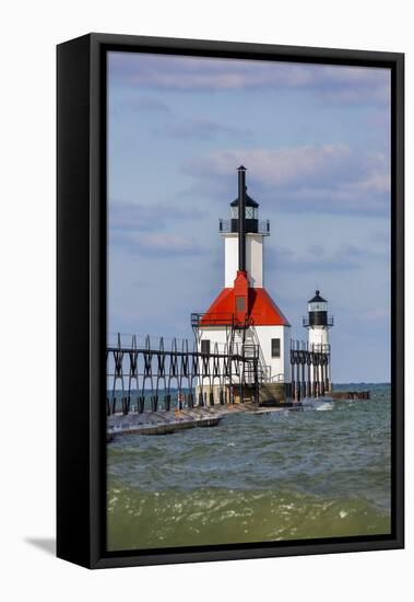 St. Joseph North Pier Lighthouses. St. Joseph, Michigan, USA.-Richard & Susan Day-Framed Premier Image Canvas