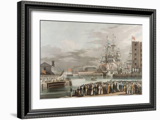 St. Katherine's Dock: Opening on 25th October 1828, Engraved by E. Duncan (Coloured Aquatint)-William John Huggins-Framed Giclee Print