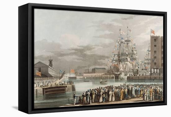 St. Katherine's Dock: Opening on 25th October 1828, Engraved by E. Duncan (Coloured Aquatint)-William John Huggins-Framed Premier Image Canvas