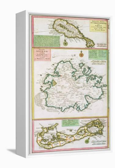 St. Kitts, Antigua and Bermuda, detail from a map of English Colonies in Caribbean-null-Framed Premier Image Canvas