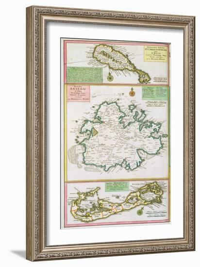 St. Kitts, Antigua and Bermuda, detail from a map of English Colonies in Caribbean-null-Framed Giclee Print