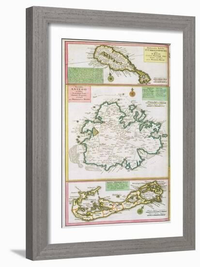 St. Kitts, Antigua and Bermuda, detail from a map of English Colonies in Caribbean-null-Framed Giclee Print