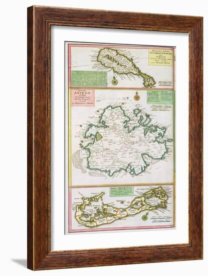 St. Kitts, Antigua and Bermuda, detail from a map of English Colonies in Caribbean-null-Framed Giclee Print