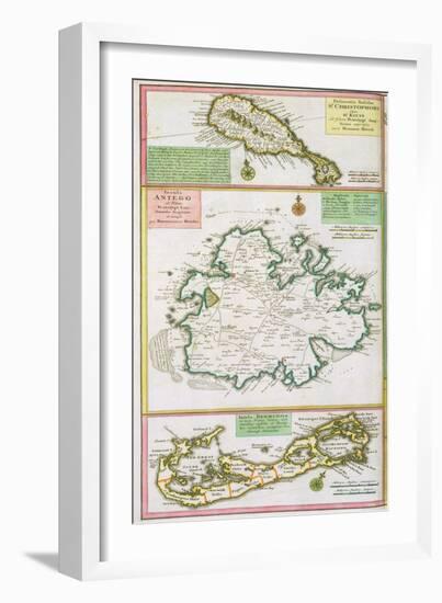 St. Kitts, Antigua and Bermuda, detail from a map of English Colonies in Caribbean-null-Framed Giclee Print