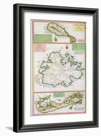 St. Kitts, Antigua and Bermuda, detail from a map of English Colonies in Caribbean-null-Framed Giclee Print