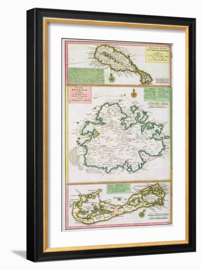 St. Kitts, Antigua and Bermuda, detail from a map of English Colonies in Caribbean-null-Framed Giclee Print