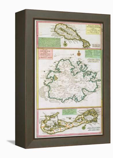 St. Kitts, Antigua and Bermuda, detail from a map of English Colonies in Caribbean-null-Framed Premier Image Canvas