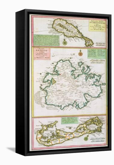 St. Kitts, Antigua and Bermuda, detail from a map of English Colonies in Caribbean-null-Framed Premier Image Canvas