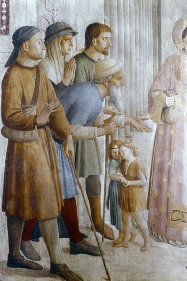 St Laurence giving alms to the Poor , mid 15th century 