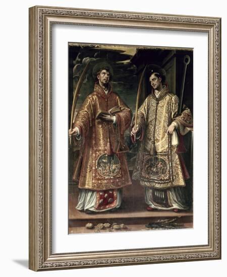 St. Lawrence and St. Stephen, 1580-Alonso Sanchez Coello-Framed Giclee Print