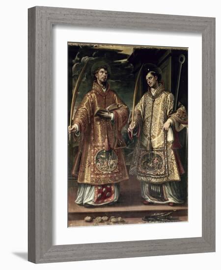 St. Lawrence and St. Stephen, 1580-Alonso Sanchez Coello-Framed Giclee Print