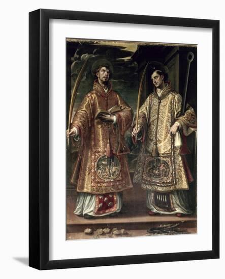 St. Lawrence and St. Stephen, 1580-Alonso Sanchez Coello-Framed Giclee Print