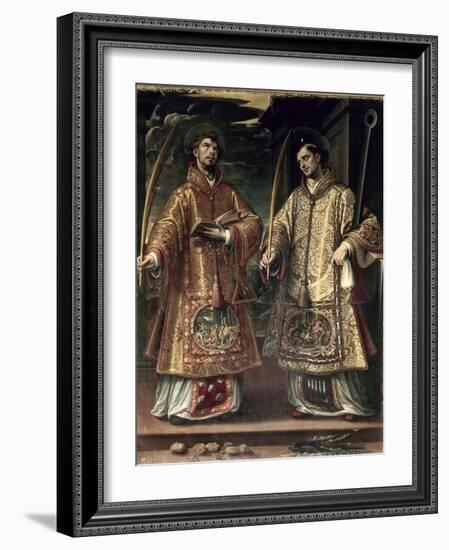 St. Lawrence and St. Stephen, 1580-Alonso Sanchez Coello-Framed Giclee Print