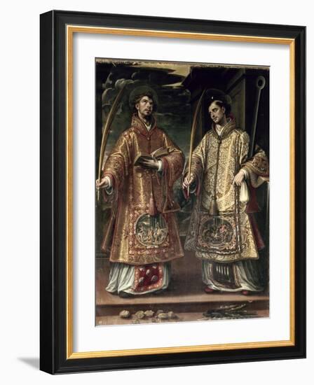 St. Lawrence and St. Stephen, 1580-Alonso Sanchez Coello-Framed Giclee Print