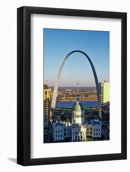 St. Louis arch with Old Courthouse and Mississippi River, MO-null-Framed Photographic Print