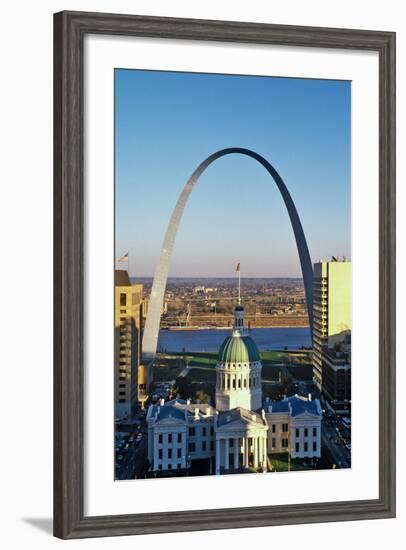 St. Louis arch with Old Courthouse and Mississippi River, MO-null-Framed Photographic Print