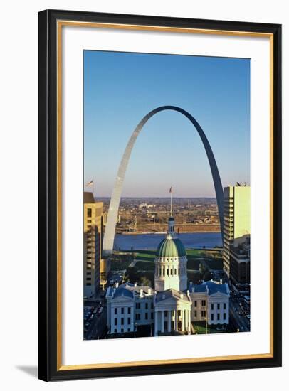 St. Louis arch with Old Courthouse and Mississippi River, MO-null-Framed Photographic Print