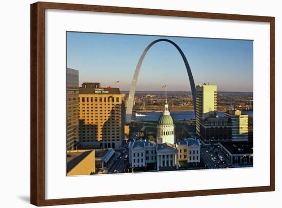 St. Louis arch with Old Courthouse and Mississippi River, MO-null-Framed Photographic Print