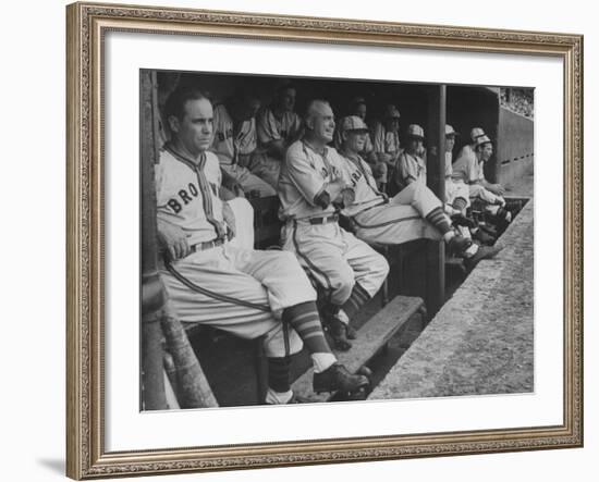 St. Louis Browns Players Sitting in the Dug Out During a Game-Peter Stackpole-Framed Premium Photographic Print